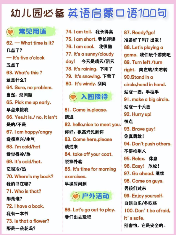 幼小必备英语启蒙口语100句