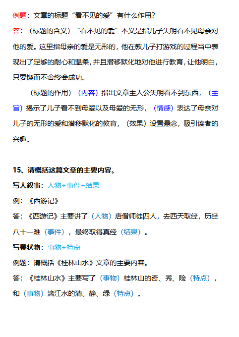 小升初阅读理解常考题型（精华版二）