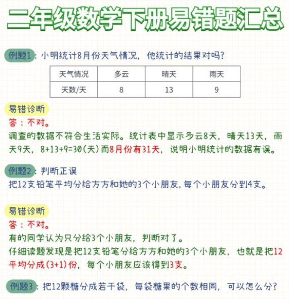 2年级数学易错题