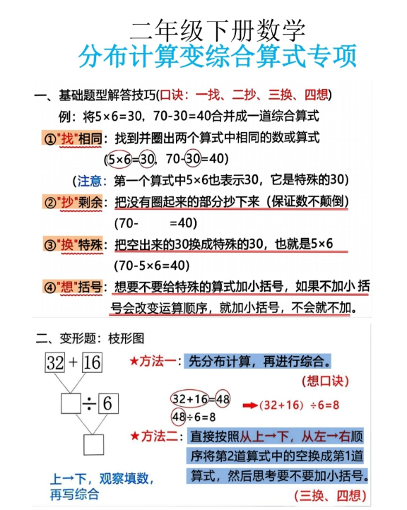 二年级数学分布计算变综合算式专项